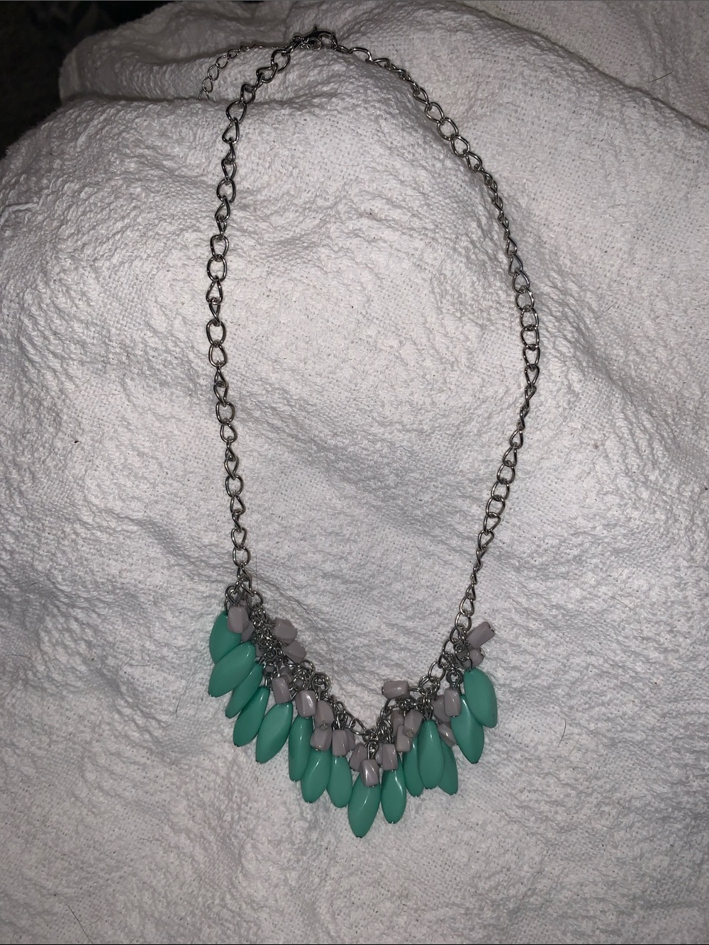 Mint Teardrop Statement Necklace with Pale Gray Accents